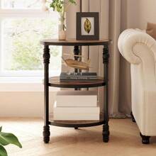 Round Side Table,Small End Table With 3 Shelves For Living Room,Bedroom