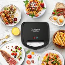 PANCERKA Elektrischer Sandwich-Maker mit antihaftbeschichteter Oberfläche - Leicht zu reinigen, Griff mit Kühlfunktion, mit Kontrollleuchten, ideal für Frühstück, gegrillten Käse und Snacks, kompaktes Design für Aufbewahrung, Schwarz (EU-Stecker)