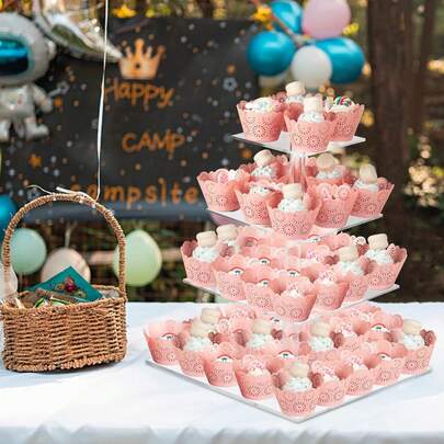 1 件亚克力方形蛋糕展示架，纸杯蛋糕架，多层可拆卸，适合生日派对主题、面包店展示