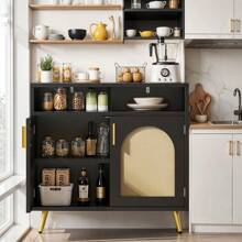 32" Kitchen Sideboard Storage Woven Rattan Food Cabinet W/ Magnetic Closure Door - 1 - 查看 6