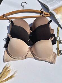 Set Of 2 Basic Smooth Padded Bras, Everyday Bras, Classic Bras, Underwire Bras, 2 Pieces, Lingerie, Intimate Apparel, Women's Bras - 彩色 - 查看 7