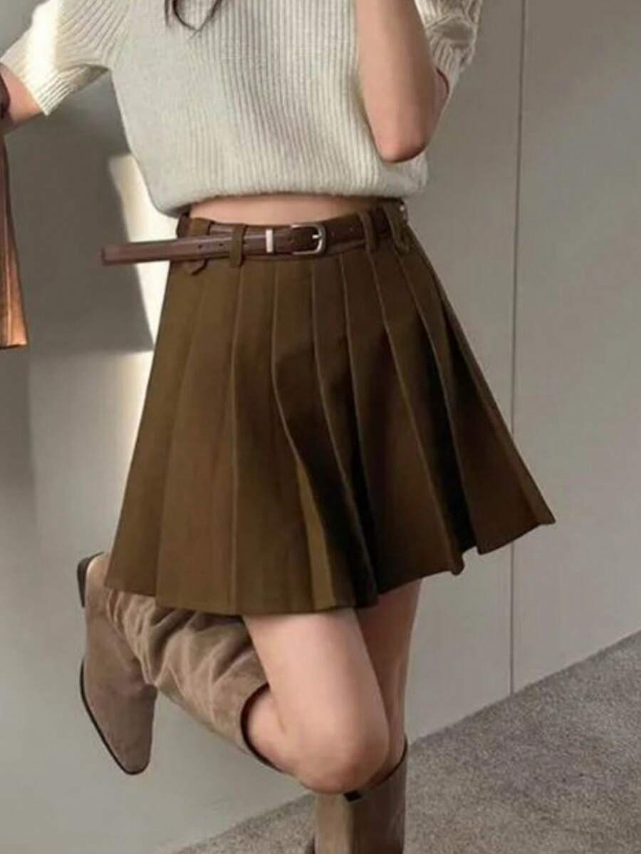 "Pleated Skirt. Classic And Super Versatile. Has Lining At The Bottom." - Maroon - View 1