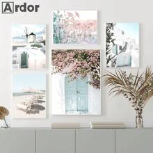 1pc/3PCS Wall Arts Posters Frameless/Framed Travel Flower Beach Landscape European Building Wall Art Canvas Painting Nordic Poster And Print Modern Pictures Living Room Home Decor Coastal Decor Coastal Decor Beach Decor ,Wall Art With Frame