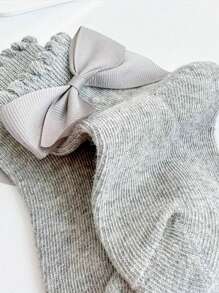 6 pares de calcetines cortos con lazo de unicolor aleatorio para bebés/niños pequeños, a la moda y lindos para uso diario, primavera/verano - Multicolor - Ver 3