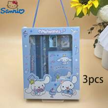 Sanrio Set de 5 piezas/3 piezas de artículos de papelería y regalo con diseños de dibujos animados lindos de Sanrio - Incluye cuaderno, lápiz, regla, sacapuntas y borrador, con Kuromi, Melody, Cinnamoroll. Regalo perfecto para cumpleaños, Navidad o vuelta al colegio (Set de 5/3/1, color y estilo enviados al azar)