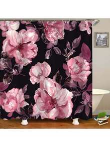 1 Peça/4 Peças Conjunto de Cortina de Chuveiro Floral Colorida com Tapete Antiderrapante, Tampa, Tapete de Banho e 12 Ganchos de Plástico - Lavável na Máquina, Decoração de Banheiro à Prova d'Água em Poliéster com Ilhós no Top - Conjunto de Acessórios de Banho com Tema Natural para Todas as Estações Volta às Aulas