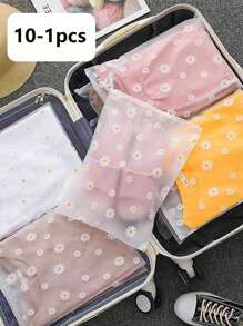 1/3/5PCS Frosted Daisy Print Storage Bags,Waterproof Storage Bag,Daisy Print Frosted Plastic Zipper Bags, Travel Storage Bag, Transparent PVC Clothes Sorting Bag,Extra Thick & Resealable - Ideal For Clothes, Underwear, Jeans, T-Shirts | Perfect For Travel & School Season Organization, Clothes Organizer Storage - Multicolor - View 1