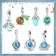 A 925 Sterling Silver Glowing Crystal Glass Bead Charm Luminous Stone Firefly And Bee Pendant Surrounding The Planet Charms Suitable For Bracelets DIY Women's Jewelry - Multicolor - View 12