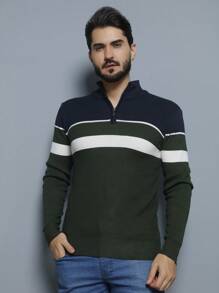Men's Knitted Sweater Round Neck Autumn Winter Cold Weather Top - Army Green - View 5