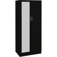 2 Doors Mirrored Wardrobe For Small Bedroom Bedroom Furniture Robe With 1 Storage Compartment, Hanging Rail, 72 X 47 X 170 Cm (Black) - Black - View 6