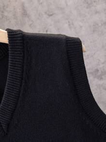 Men's Knitted Casual Loose Fit Sleeveless Sweater Vest - Black - View 5