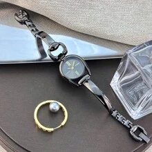 1 件女士简约枪黑色马蹄形表壳彩色表盘金属合金表带石英表，时尚适合日常佩戴 - 黑色 - 查看 4