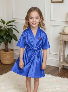 1pc Personalized Children Satin Long Robe, Customized With Embroidered Letter/Name, Functional Casual, Breathable, Sleepwear, Bathing, Elastic, Homeware, Cooling, Comfortable, Suitable For Wedding Flower Girl, Kids, Girls, Spa Birthday Party,Multi-Functional,Ornamental,Letter,Stylish,Modern,Colorful,Cute,Adorable,Casual,Custom,Personalised,Unique,Customized,Ideal Gifts For Him,Ideal Gifts For Her,Kids,Gala Night,Travel, School - Multicolor - View 5