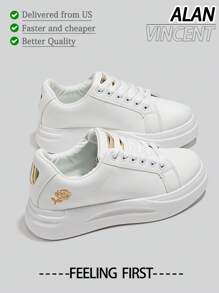 [快速发货]春季优雅唯美新款女式白色女鞋平底运动鞋玫瑰刺绣时尚舒适度假装女士鞋 - 白色 - 查看 1