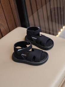 2025新款夏季绑带扣沙滩平底凉鞋，时尚厚底罗马便鞋，婴儿凉鞋 - 黑色 - 查看 4