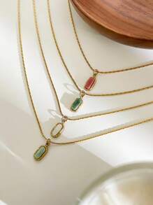Monlansher 1 Pezzo Collana Donna In Acciaio Inossidabile Con Ciondolo In Pietra Lavorato A Mano, Di Moda, Minimalista, Versatile Per Uso Quotidiano