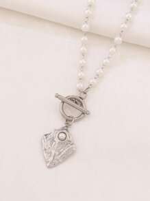 1 件装不锈钢几何三角形吊坠项链女式时尚简约 18K 镀金饰品珍珠链项链珠宝