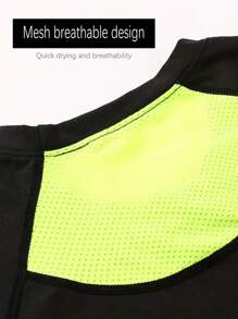 Men's Sports Long Sleeve Shirt - Quick-Dry, Moisture-Wicking, Breathable Mesh Fabric With Green Accents, Round Neck, Suitable For Gym, Running And Outdoor Activities, Activewear - Black - View 9