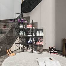 X-Large Shoe Storage Boxes 12 Pack  Shoe Organizer For Closet Clear Plastic Substitute Shoe Rack Foldable Durable Fit For Women/Men Shoes - Black - View 2