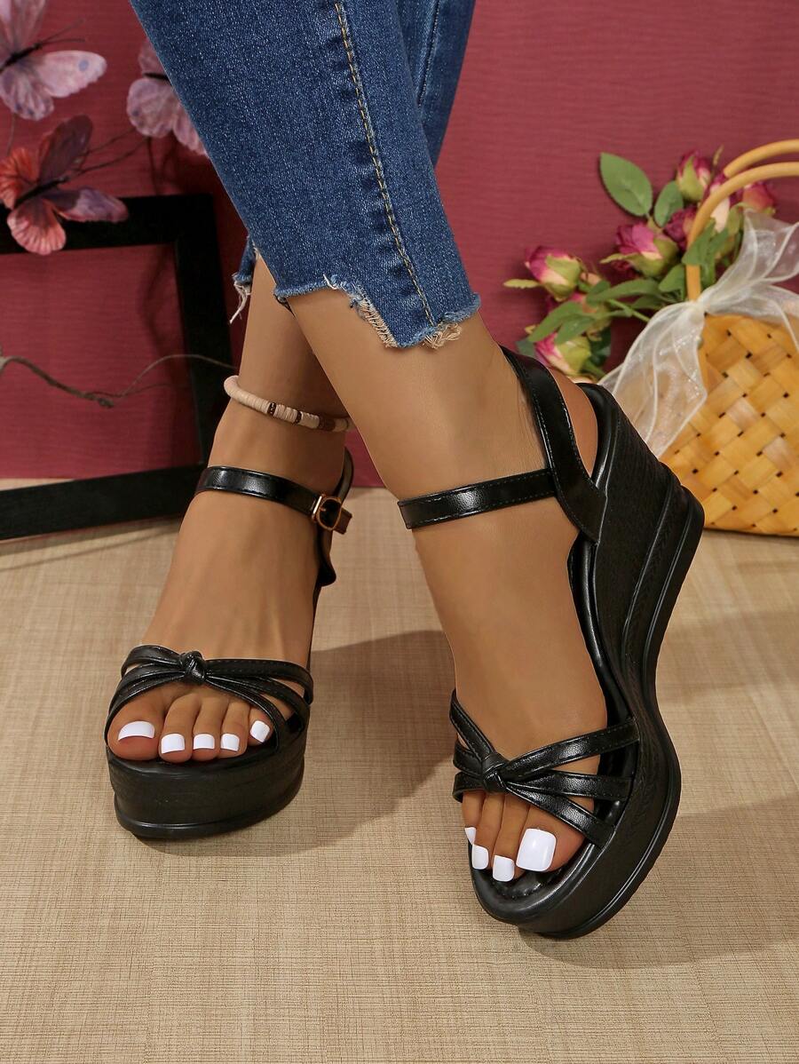 Women's Fashion Platform Sandals, Casual Open Toe Thick Sole Shoes, Comfortable Adjustable Strap Sandals - Black - View 1