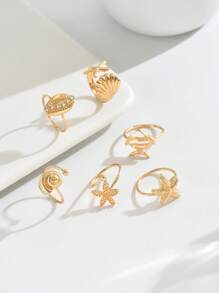 6 stuks/set Ocean Beach Vacation Style Shell & Zeester Design Bohemian Ring Set