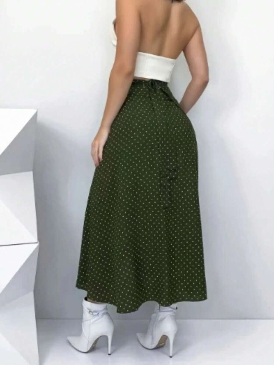 VISCOLINHO WRAP SKIRT WITH SLIT LINING - GREEN POLKA DOT - Green Polka Dots - View 1