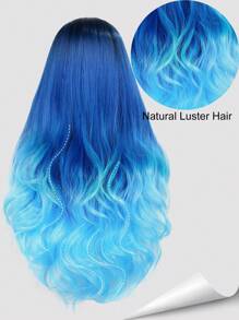 女士长款蓝色波浪假发，渐变蓝绿色波浪美人鱼假发，耐热多色合成编织假发，卷曲合成假发，适合日常和音乐节派对佩戴和出门假发 - 彩色 - 查看 3