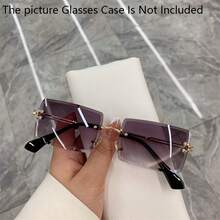 Retro Rimless Glasses - Pink Green Gradient Lenses, Simple Retro Style Lightweight Frame Suitable For Men And Women For Daily And Formal Wear, Non-Prescription Fashion Glasses, Durable Accessories, Fashion  Item, Exquisite Design, Must-Have For  People