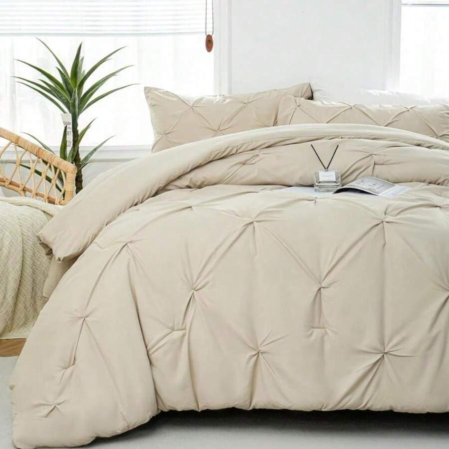 HONGQINRONG 3PCS Pintuck Light Weight Comforter Set(2 Pcs Only For Twin Size) - Pintuck Bedding Comforter Sets, Soft Fluffy Comforters Set For All Season Three-Piece Set 3287