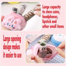 1/2 件卡通毛绒零钱包可爱迷你柔软动物零钱包收纳包学生便携耳机包，款式多样 - 适合派对 - 节日礼物 - 彩色 - 查看 8