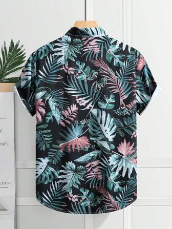 Tropiska växters sommarlov för män med kortärmad kortärmad skjorta