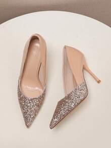 Sapatos de Salto Alto Stiletto de Bico Elegantes para Mulheres, Design em Bloco de Cores de Cristal, Adequados para Festas, Casamentos e Trabalho Diário - Moda Versátil, Decote Baixo, Fácil de Usar Scarpins Boneca Maria