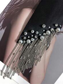 1 Stück Damen Krawatte mit Dekor aus Kunstperlen und verstellbarer Metallkette, moderner minimalistischer Stil, geeignet für Party, Feier und täglichen Gebrauch - Schwarz-A - Übersicht 5