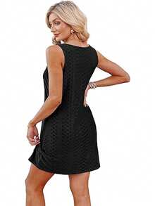 Robe débardeur d'été 2025, nouvelle robe mini mode européenne et américaine pour les vacances à la plage - Noir - Voir 3