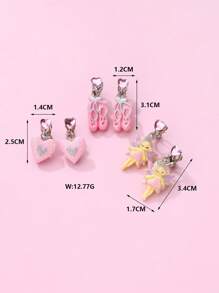 3 Pairs Women Resin Material Pastel Pink Heart, Ballet Shoes, And Fairy Ear Cuffs Jewelry Set, Suitable For Daily Wear - Multicolor - View 2