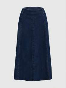 Women's High Stretch Washed Denim Mid Length Skirt, Elegant A-Line Casual Denim Skirt