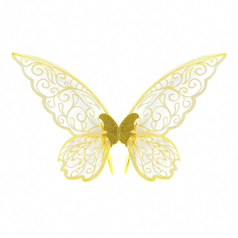 Fairy Wings For Girls Glitter Holographic Butterfly Wings Cosplay Props For Birthday Theme Party Prom - 黃色 - 查看 1