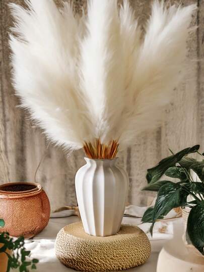 1PC Shatterproof Faux Ceramic Plastic Vase, Moderne Minimalist Home Wit Gestreepte Textured Cylindrical Elegante Multi Functional ative Flower Vase Wedding, Office, Seasonal Displays, Year Round Indoor/Outdoor Room Glass view 9