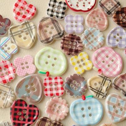 10/20pcs Random Mixed Checkered Floral Print 4-Hole Buttons, Dress, Jacket, Shirt, DIY Accessory, Phone Case Decorations