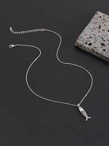 Fashionable & Minimalist Square Snake Chain & Fish Pendant Necklace, Unique Design - Fish Necklace - Adjustable - View 5