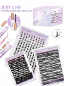 640片、240片、140片D型和C型卷翘睫毛嫁接套装，DIY睫毛嫁接套装，8-18毫米30D 40D单根睫毛套装，含睫毛胶、封层剂、镊子，可自行卸除（8-18毫米，套装），睫毛嫁接套装，睫毛，假睫毛 - 黑色 - 查看 4