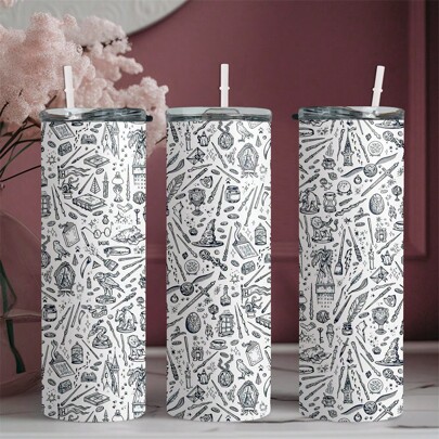 Harry Potter 1pc 20oz Stainless Steel Tumbler With Harry Potter Themed Elements Pattern, Double Walled Insulated Portable Cup For Home & Outdoor Use