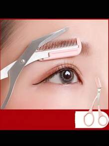 1 件男女通用眉毛剪刀梳，辅助眉毛梳剪刀，适合女性和男性，完美的眉毛修剪工具，可更好地控制长度，修剪眉毛，家庭美容小工具，带迷你梳子的剪刀脱毛，面部毛发 - 彩色 - 查看 5