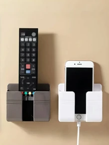 1pc Wall Mount Phone Holder, Sticky PC Material, Remote Control Storage Rack, Suitable For Bathroom, Kitchen, Hotel Bedside - Smartphone Charging Station Compatible With IPhone, Android Phone, Gift For Birthday, Family, Friends Phone Stand, Phone Accessories - White - View 5