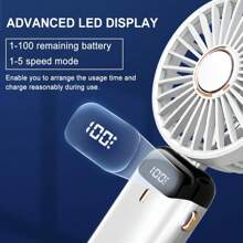 Handheld Fan With 5000 MAh Battery Max 48 Hours Runtime,Pocket Fan Portable Battery Operated Or USB Powered Fan,5 Speeds,Mini USB Portable Foldable Rechargeable Fan, Summer Gift,With Aromatherapy Tablets - 白色 - 查看 3