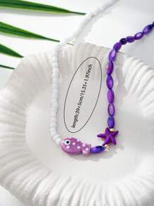 1 件手工波西米亚串珠鱼、海星拼色项链、波西米亚海滩度假风格女士珠宝 - 彩色 - 查看 3