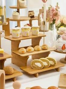 1 件木制甜品展示架下午茶小吃托盘蛋糕拼盘高美感客厅收纳盘 - 木質色 - 查看 1
