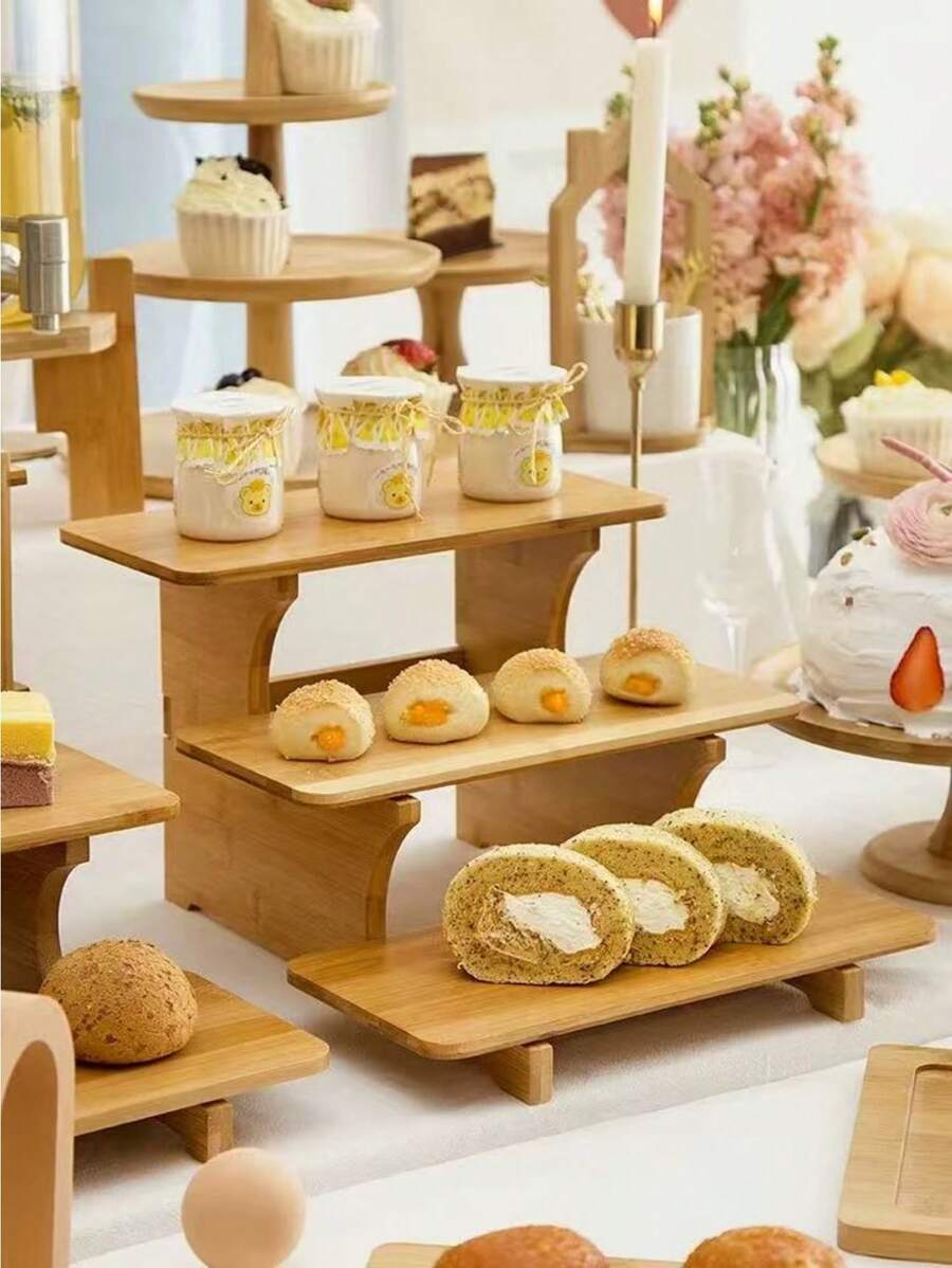 1 件木制甜品展示架下午茶小吃托盘蛋糕拼盘高美感客厅收纳盘 - 木質色 - 查看 1
