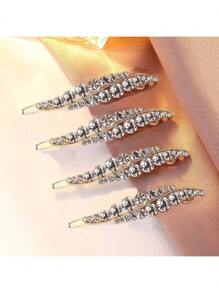 优雅金属发夹，饰以仿珍珠和水钻，侧夹式发饰，发卡，发爪，学生用品，珍珠发饰，派对造型