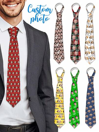 1pc Custom Face Tie Personalized Photo Necktie Funny Ties For Men Customized Picture Men Novelty Tie For Dad Husband.Suitable For Children, Elastic Rope, No Need To Tie A Knot, Durable, Engraved, Unisex, Casual, Custom, Personalized, Unique, Customized, Ideal Gifts For Her, Her, Boyfriend, Girlfriend, Family, Friends, For Valentine's Day, For Mother's Day, For Birthdays, For Children's Day, For Father's Day, For Housewarming, Chic Autumn, Apparel Accessories, Customized Collar & Accessories